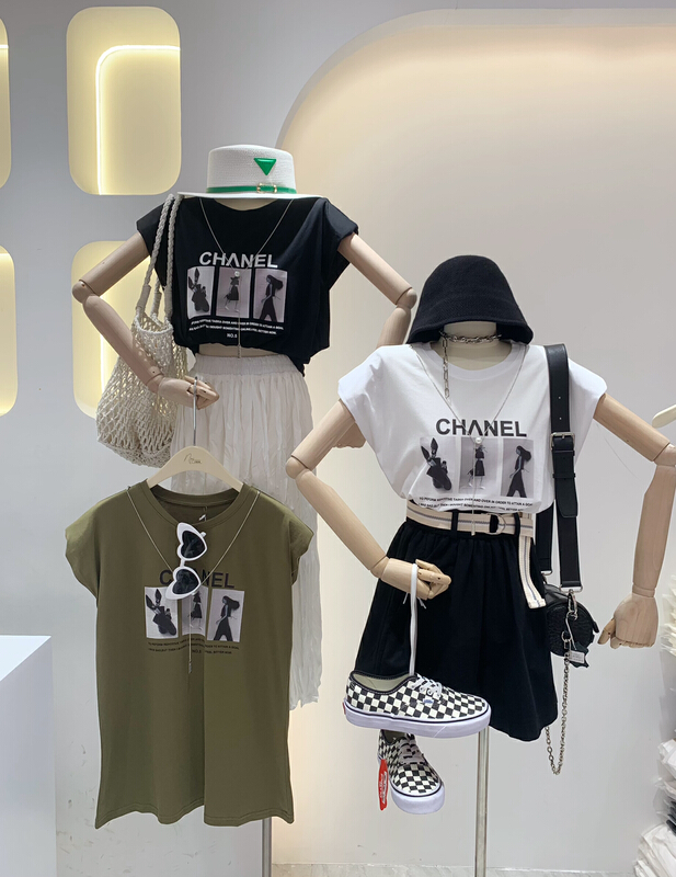 [wlady/npj supporting actress] fashion neutral casual sleeveless short sleeve T-shirt (with necklace) a610\wtt