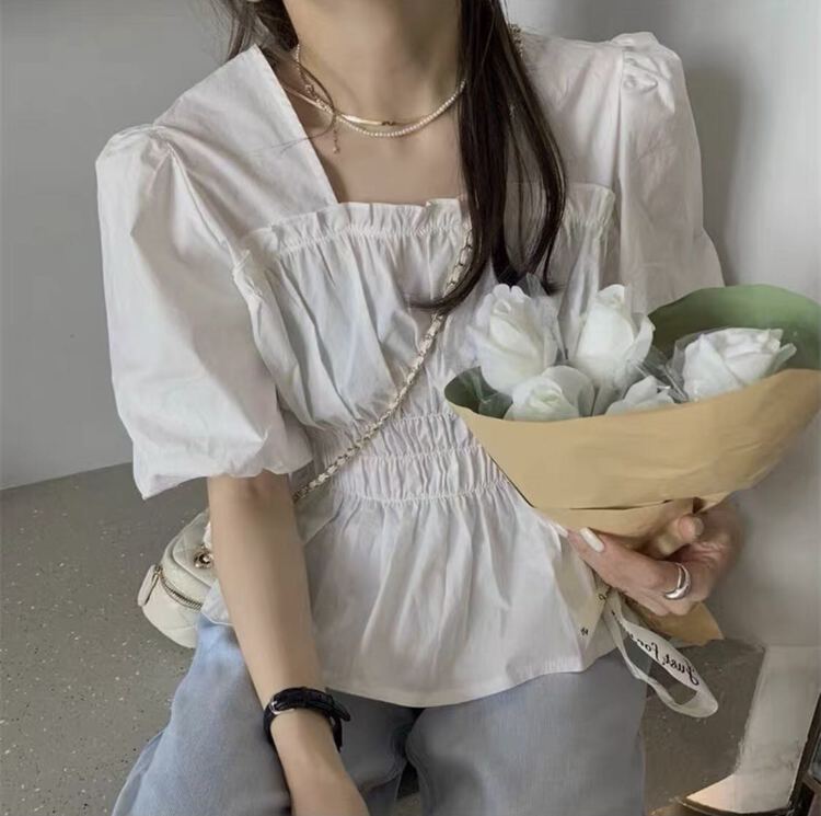 [I-D] Korean style square neck versatile shirt 6111\ll