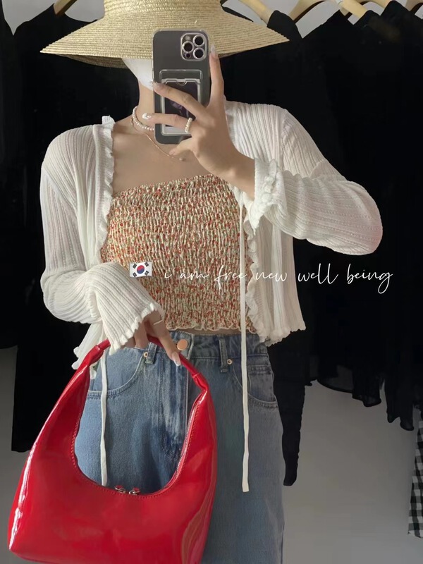[free studio] Korean small fresh floral vest / sling (excluding cardigan) 2218\hjy