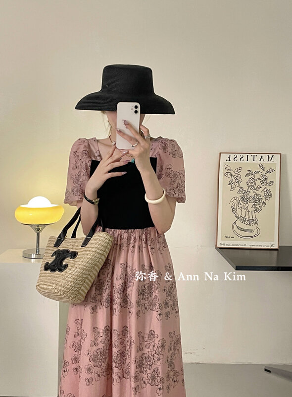 [Mi Xiang] lady's printed pattern cotton elastic thin dress (dress only) 5389\hjy