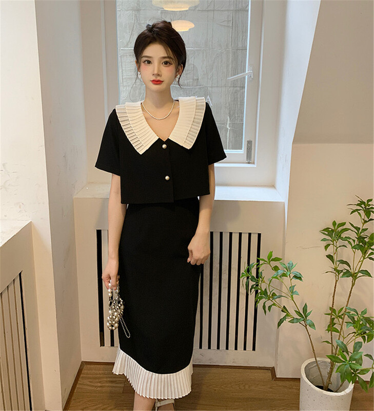 [Sumi] double neck small shirt + medium length skirt suit 22668\zjy