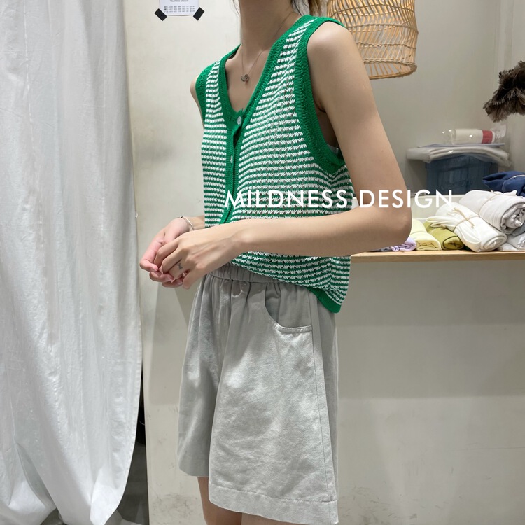 [mildness] Crocheted color contrast knitted vest vest 7264\zjy
