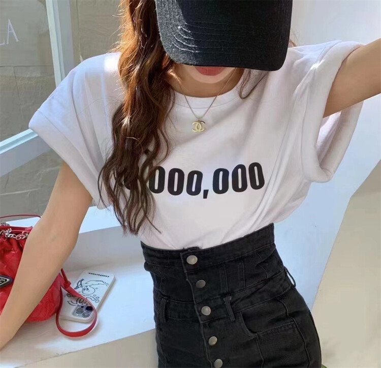 [Zhu] simple letter printed sleeveless short sleeve T-shirt 525\lsw