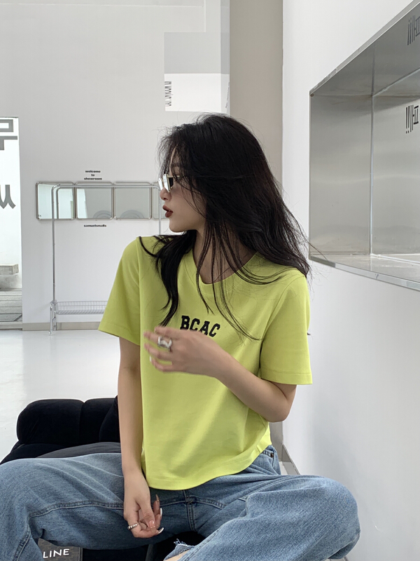 [11An] simple letter embroidered short sleeve T-shirt a6687