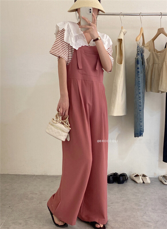 【 broccoli 】 Korean style versatile age reducing slim suspender pants (excluding inner layer) 8095\zjy