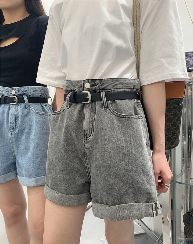 [t-platform] high waist versatile cuffed denim shorts (with belt) 8528\zxx