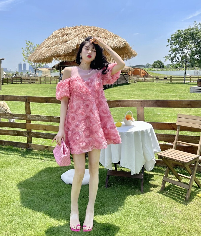 [mi2 (n:aa)] Korean lady off shoulder Jacquard Dress b6324\jj
