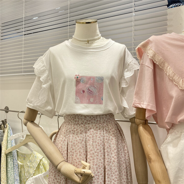 【 purpler 】 Korean version small fresh Ruffle short sleeve T-shirt 0620\hjy