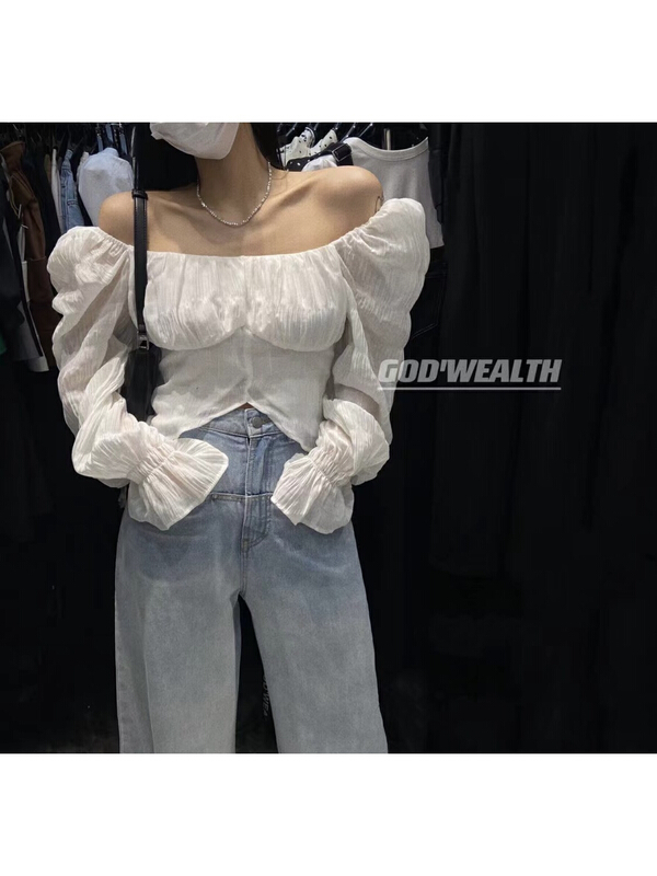 [buyer Yan Xuan - God of wealth] bubble sleeve sexy off shoulder design shirt 1653\cl