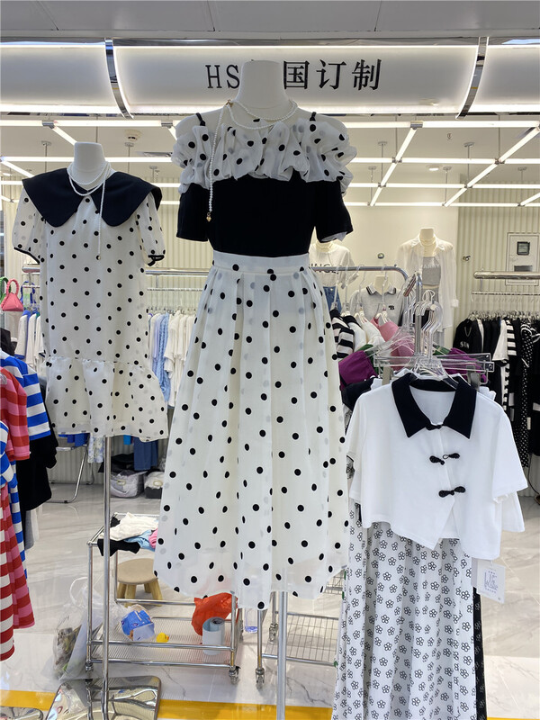 [HS customized in Korea] temperament Han Shu flocking polka dot skirt 65296\hjy