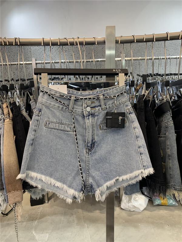 【 aus 】 high waist and versatile raw denim shorts (with waist bag) 6908\pcz