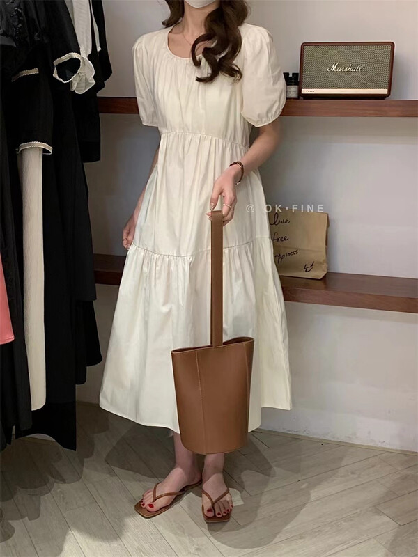 [OK fine] Korean round neck bubble sleeve temperament dress ys1-8006\zjy