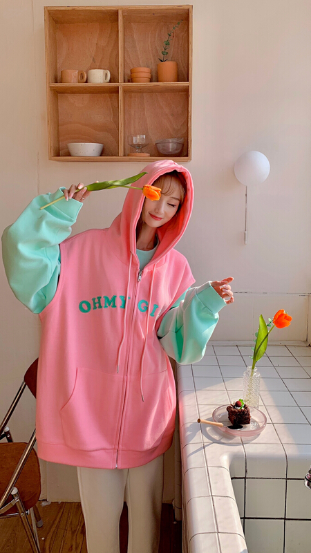 New year in early spring! [love] Korean loose casual zipper Hooded Vest 877\wtt