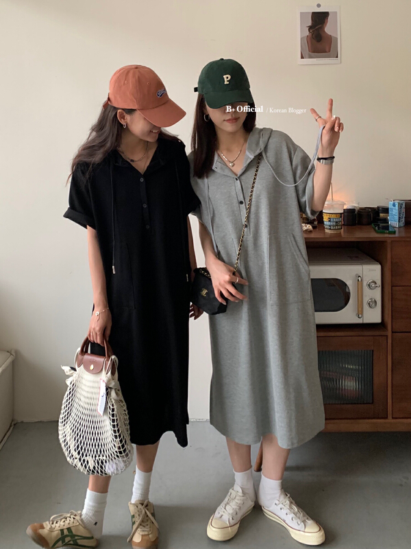 [B plus] lazy casual Hooded Dress 22-9403-2\hbx