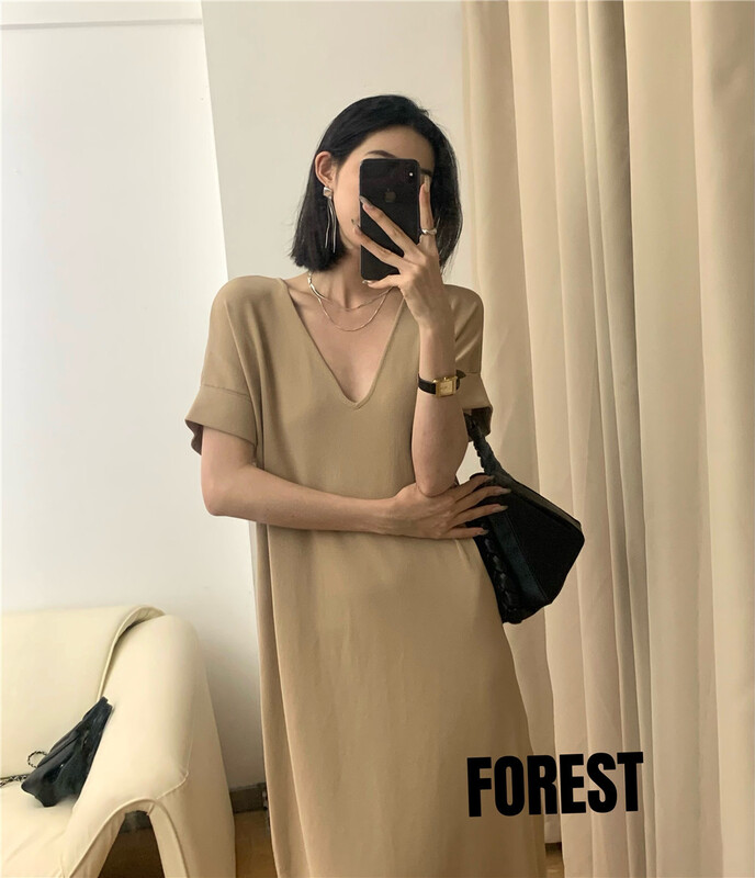 [forest] V-neck slim casual draping dress ys1-8139\l