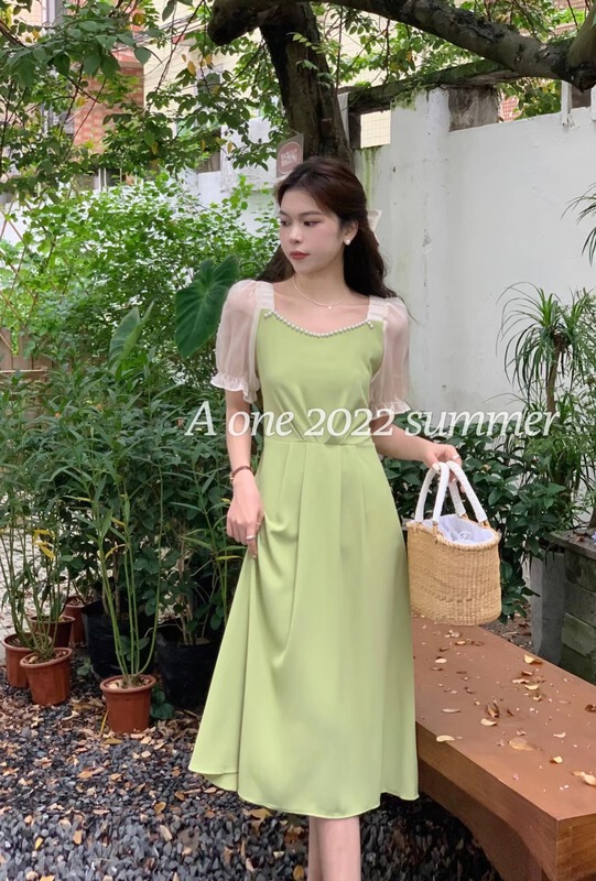 [A-One] Han Shu's imitation pearl square neck dress 5616\hjy