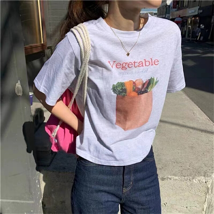 [TW2] fresh and simple vegetable round neck printed short sleeve T-shirt 3067-1\hbx