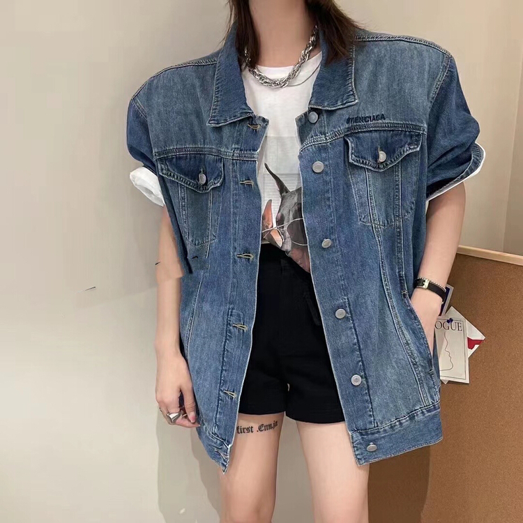 [Lala] personalized letter pattern loose denim coat 8898\wtt