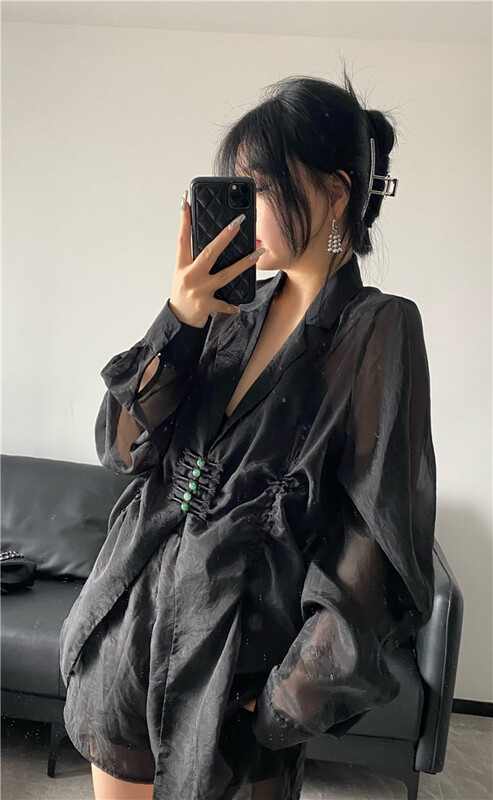 [Chuangyi] Korean fashion design pan button blouse 5547\lsw