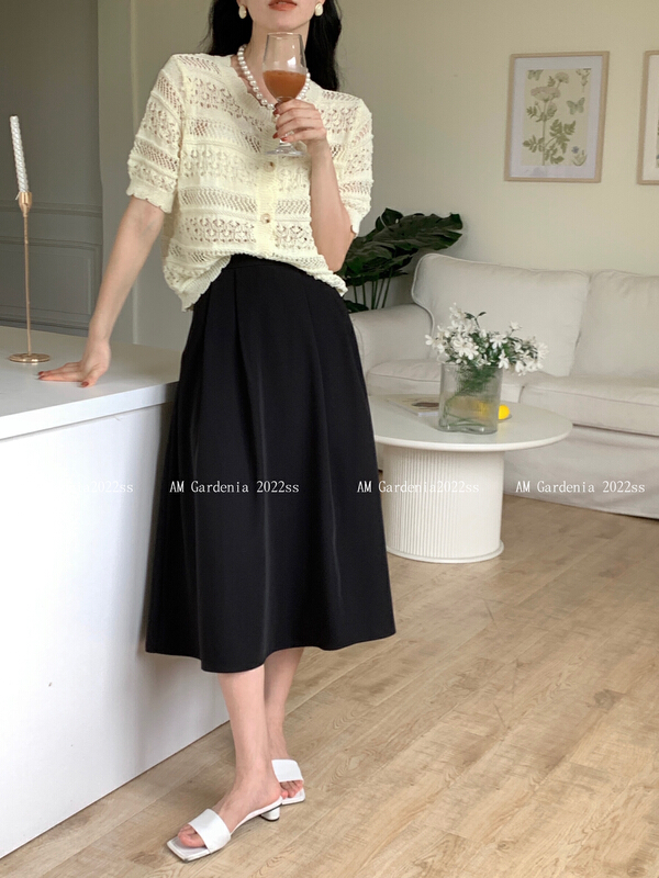[neeko] Han Shu hollow out knitted cardigan + commuter draping skirt set 3520\pcz