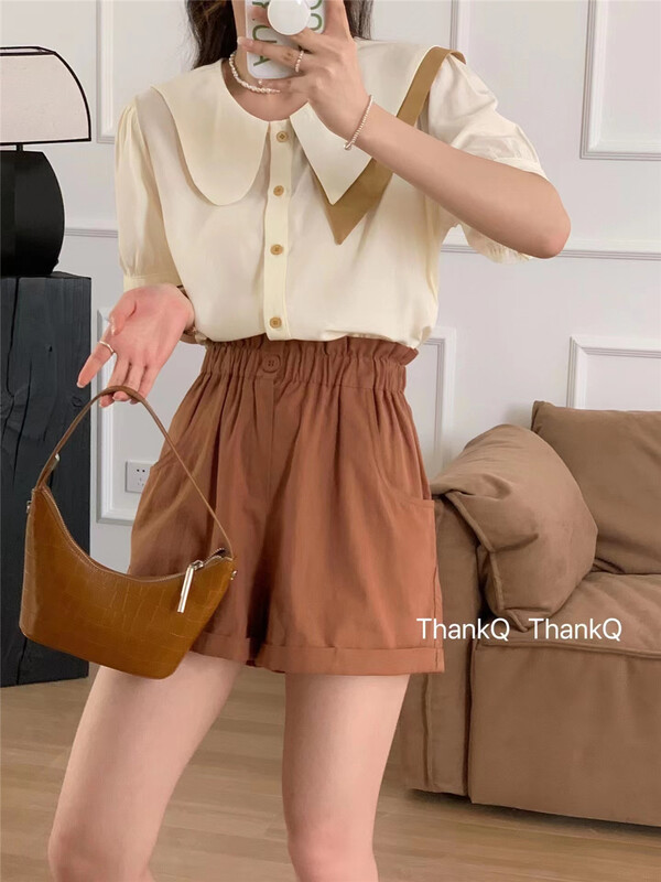 [thankq] Korean color matching fashion shirt 6908\zjy