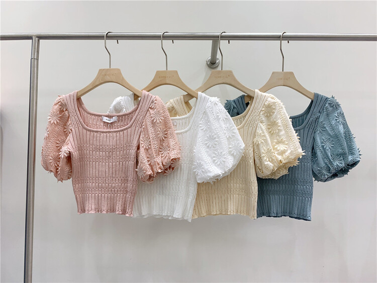 [CIG] Korean version square neck stitched knit shirt 6111\zjy