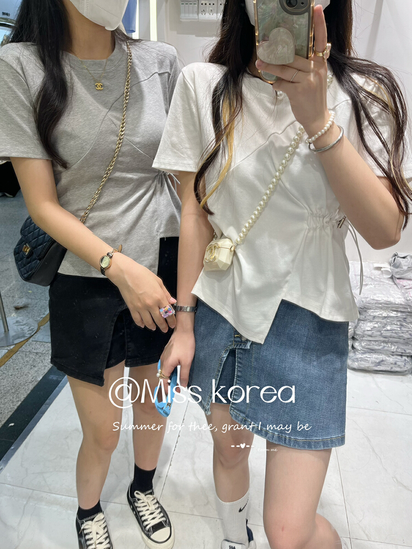 [Miss Korea] Korean slim drawstring short sleeve T-shirt 6910\hbx