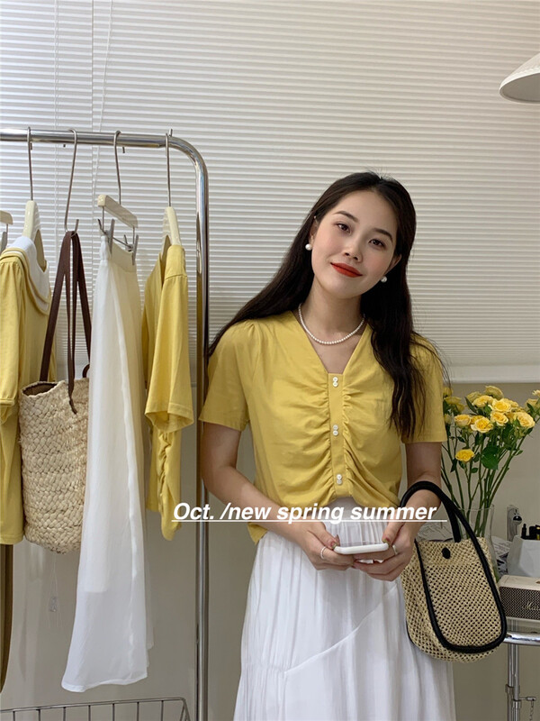 [OCT] Korean V-neck short sleeve T-shirt 8208\hjy