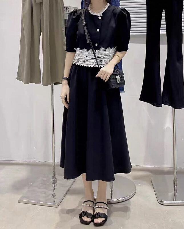 [JH] leisure simple small fragrant color contrast shirt + Korean slim loose skirt suit 41869\pcz