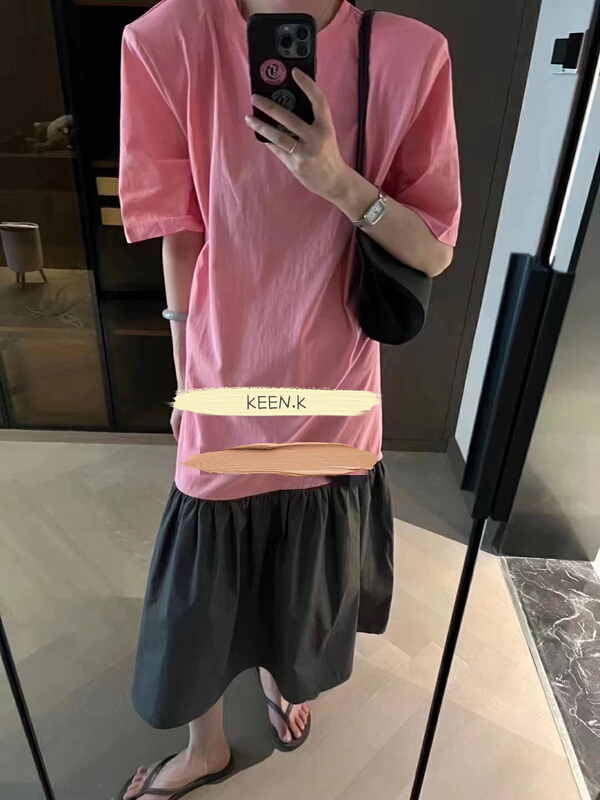 [keen k] Korean color contrast stitching loose casual dress l102\wtt