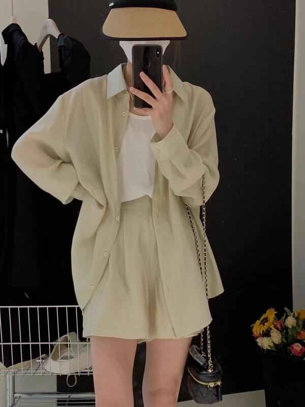 [jelly house] simple slim suspender Vest + fashionable loose sun shirt + versatile rest suit 9030\hbx