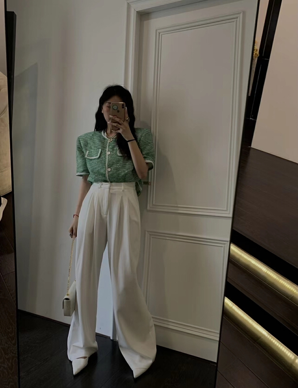 [Mimosa] temperament small fragrance Round Neck Shirt 1315\hjy