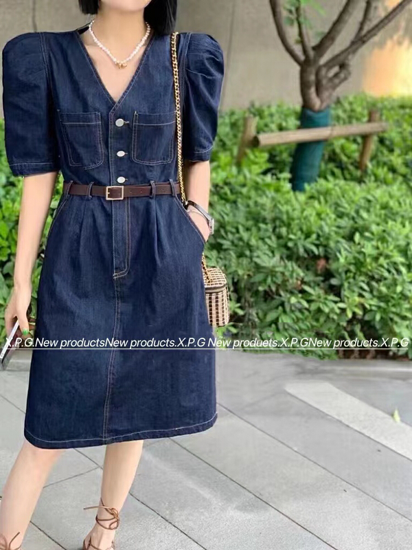 [x.p.g] Korean slim denim dress (with belt) 21100\hjy