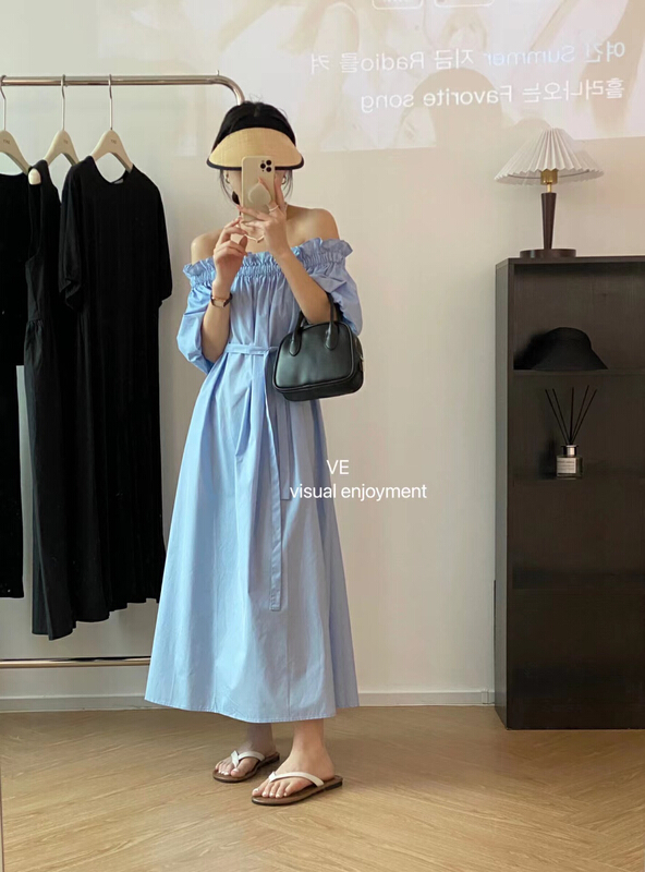 [ve] French two wear one shoulder dress (with belt) 99026\hbx