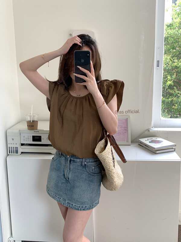 [as] small flying sleeve Tencel comfortable shirt 2260\hjy