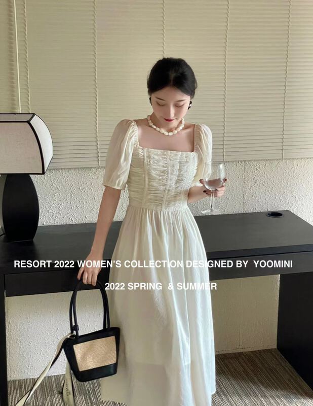 [yoomini] square neck fashion bubble sleeve dress x12583 \wpl