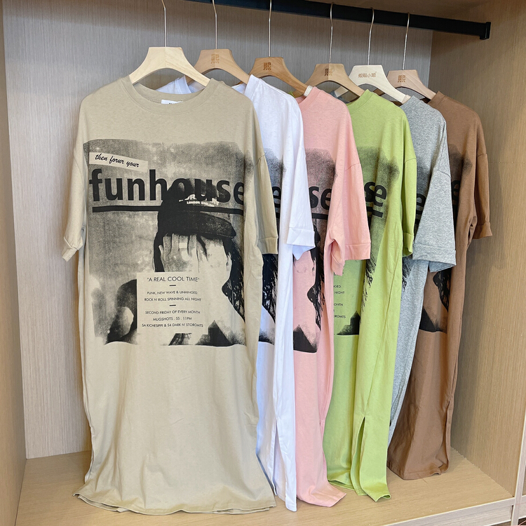 [miss Xixi] American printed retro round neck loose and versatile short sleeve T-shirt 1533\l