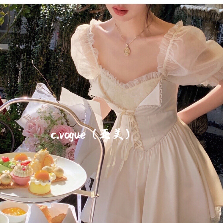 [c.vogue] French soft and sweet bubble sleeve dress 3886\pcz