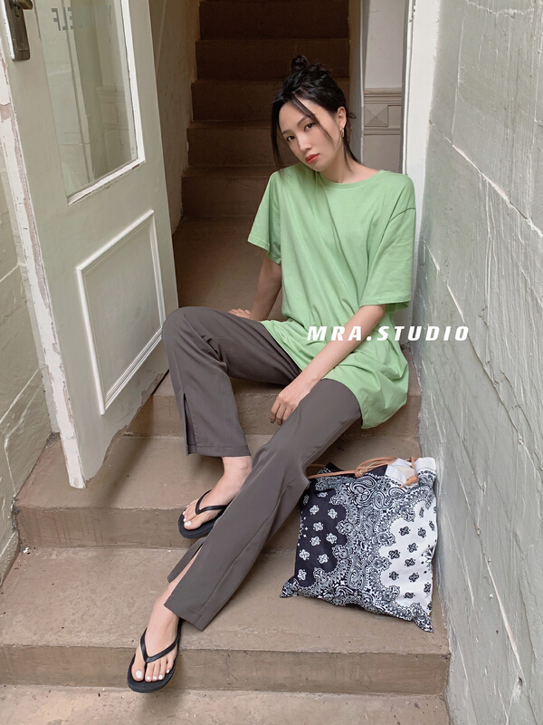 Original price 66.55! [MRA] fashion famous brand front split high waist slim pants j2126