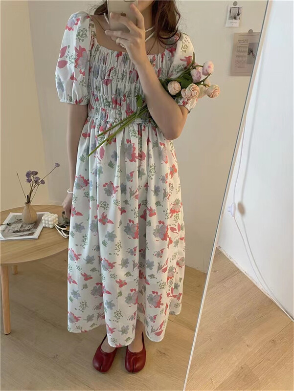[sway] fresh and simple square neck floral dress 934\xyy
