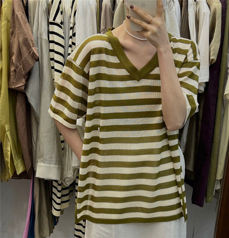 [h-xl] Pullover V-neck loose Casual Short Sleeve T-shirt m3051\ll