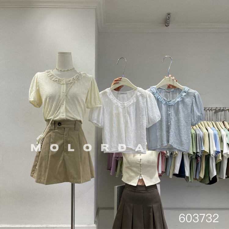 [morada] Korean Ladies' bubble sleeve button up blouse 603732\xyy