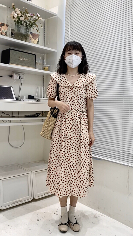 [c.hfeiyang] polka dot printed breasted dress 6805\hbx