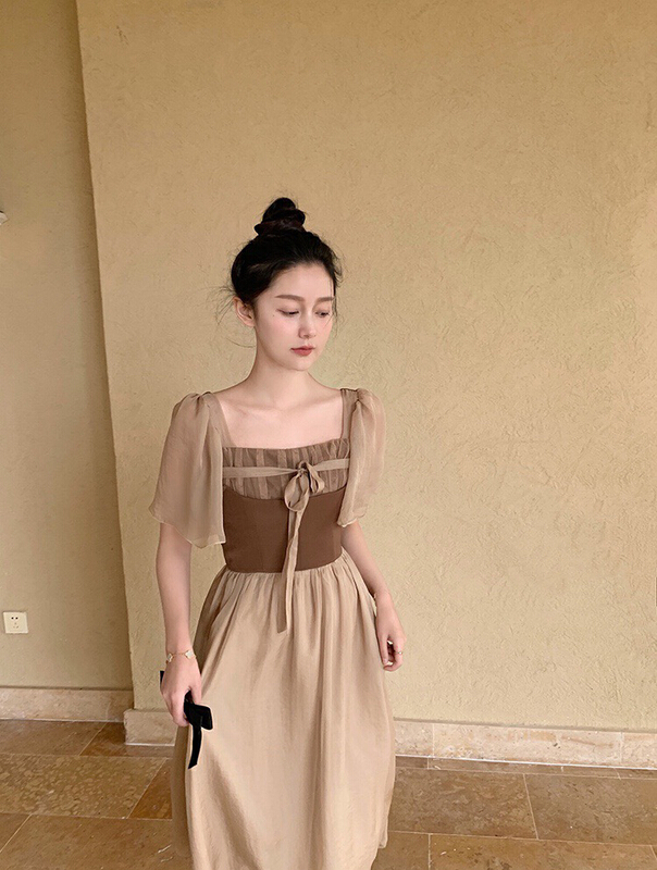 [wgwe] French design sense small crowd waist closing thin dress 1821\pcz