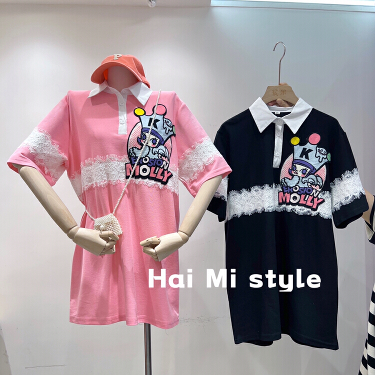 [Helmi] Korean version craft style patchwork cloth embroidered lace patchwork dress 1919\wtt