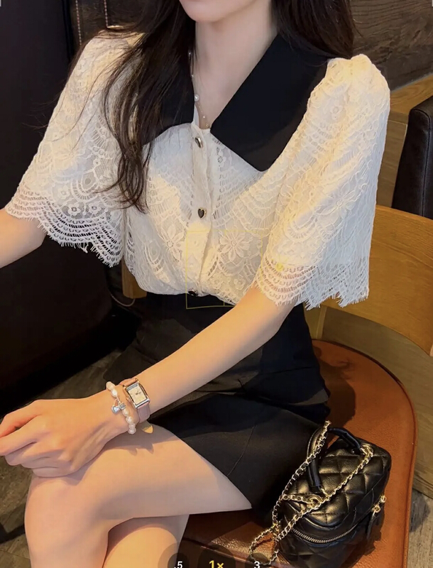 [JH] contrast color niche shirt + simple slim skirt suit 41945\pcz