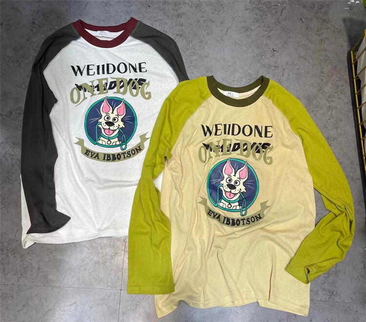 [cc+] round neck color blocking comfortable long sleeve T-shirt 6551\l