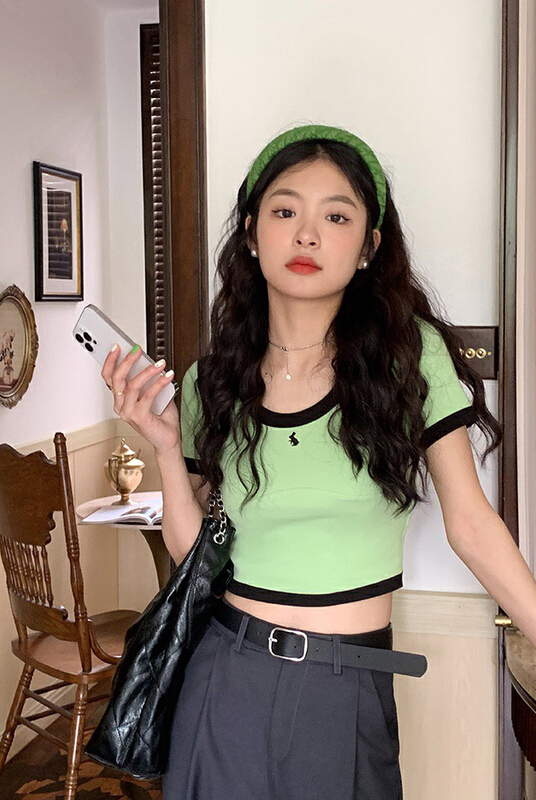 [wgwe] design sense niche short embroidered short sleeve T-shirt 1829\pcz