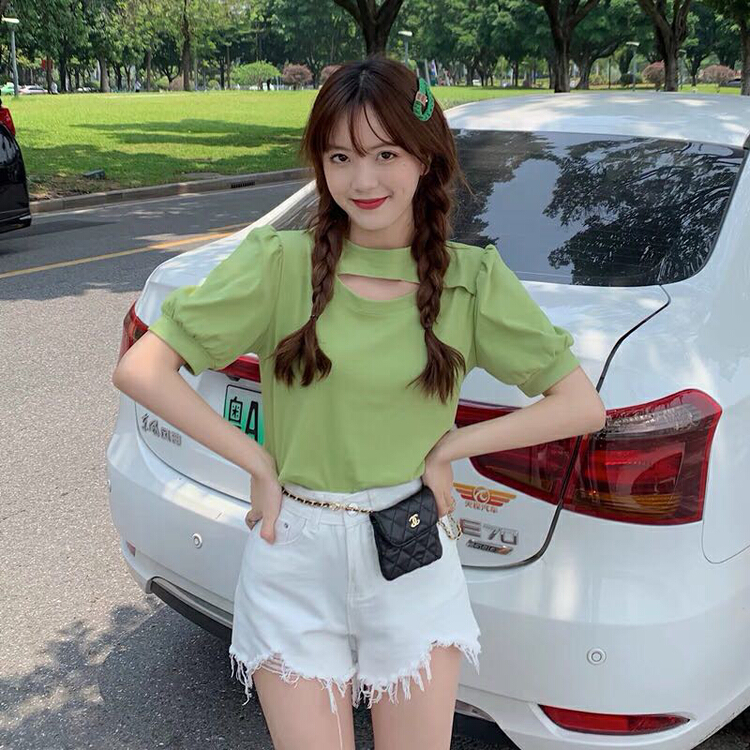 [3000 gold] Korean candy color bubble sleeve short sleeve T-shirt 9035\ll