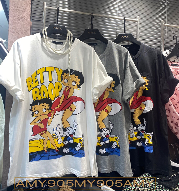 [Amy] American street retro cartoon loose Pullover short sleeve T-shirt 905\wtt